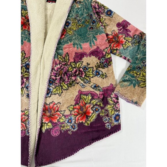 Johnny Was BIYA Sherpa Lined Floral Hoodie Jacket Boho Artwear Velvet M Jewelton - Picture 4 of 16